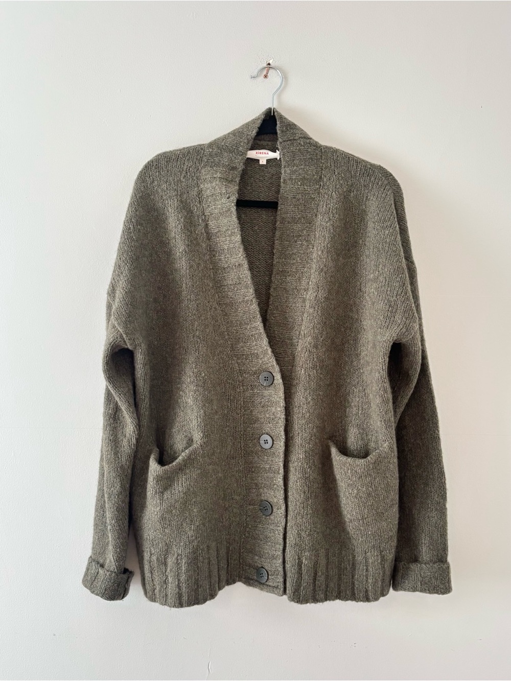 Xirena Wool Cashmere Cardigan Sweater Buttons Thick Knit Longline Cozy Green